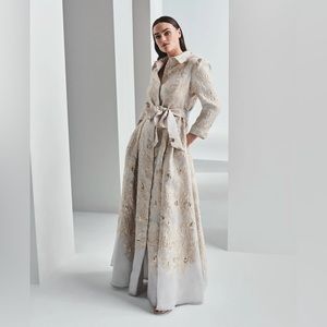 Metallic Brocade Shirtdress Gown in Gold